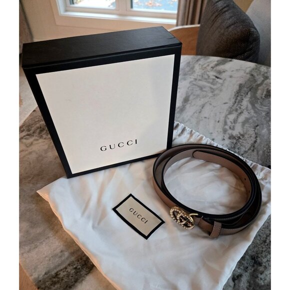 Gucci Black Leather Belt With Double G Marmont Snakeskin Gold Buckle & Box Size - Picture 2 of 10